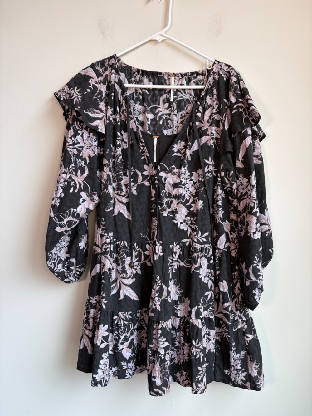 Free People Black Mini Dress with Pink Floral Print - Picture 2 of 6